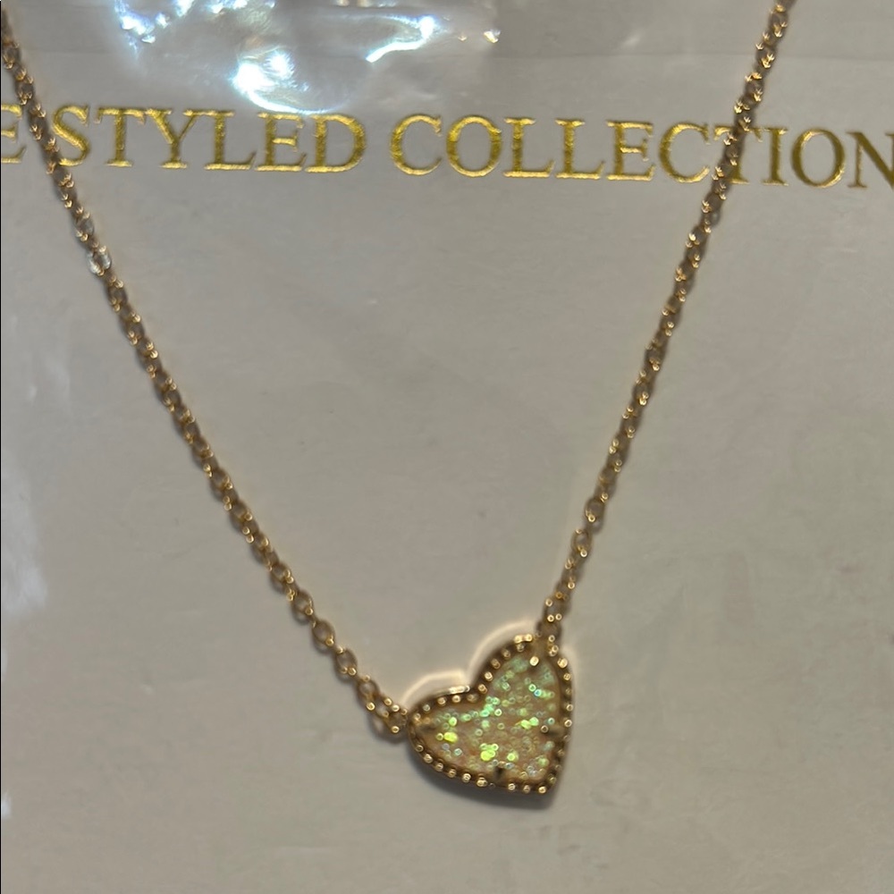 Gold Iridescent Heart Pendant Necklace with Gemstone Accents